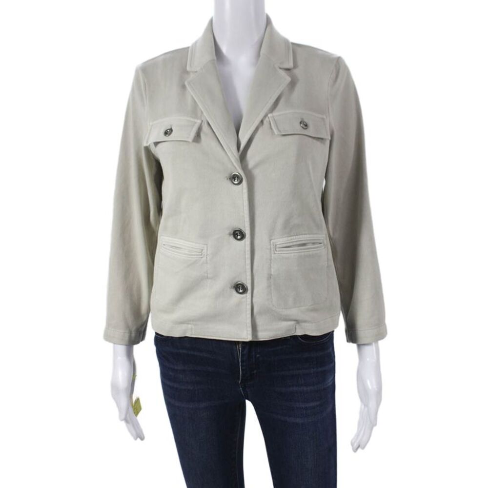 Renuar Womens Military Jacket Beige Button Long Sleeve Cotton Blend Size XS
